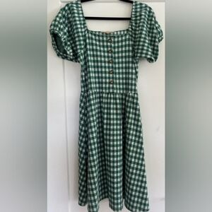DownEast Green Checkered Midi Dress